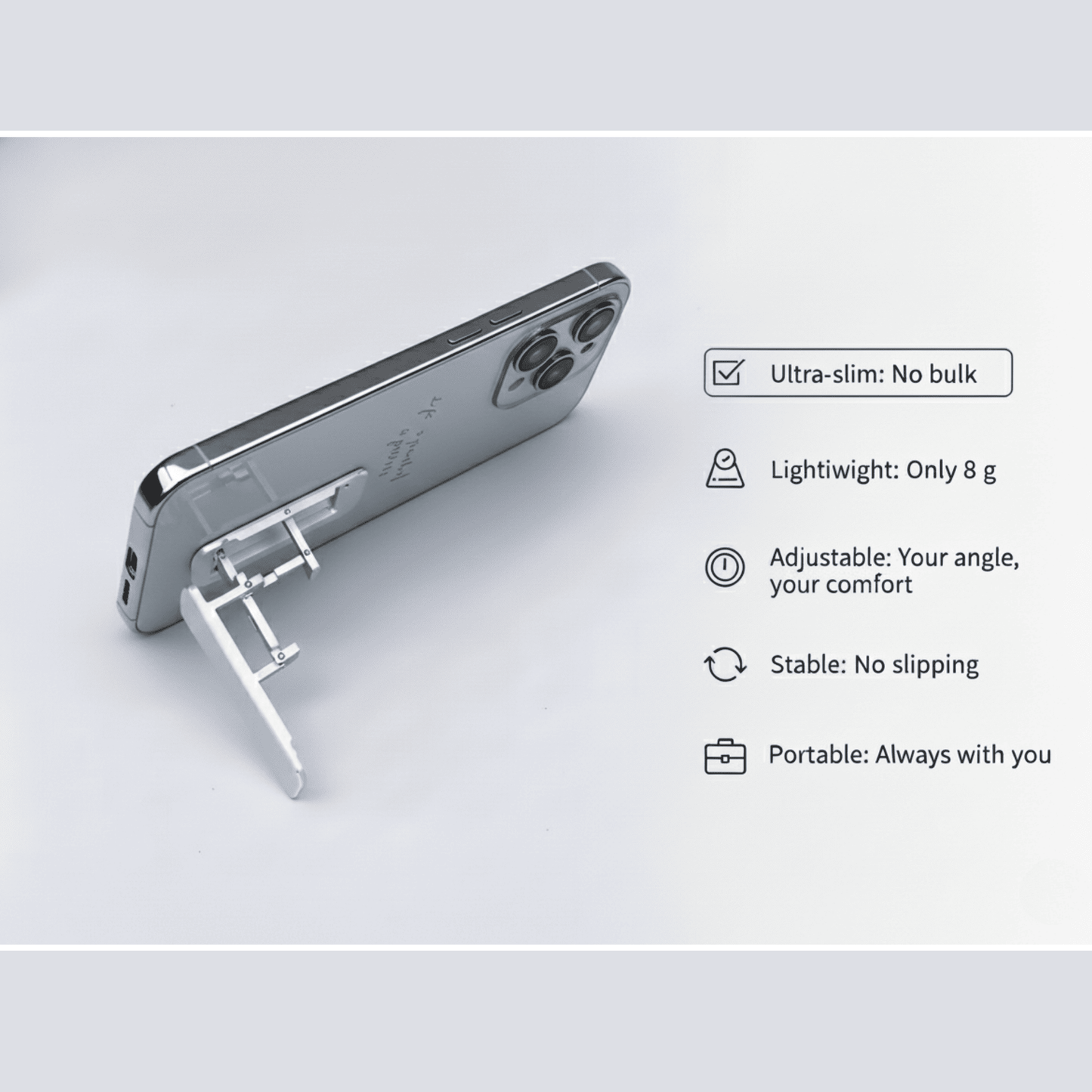 Ultra-Slim Folding Mobile Phone Stand – Compact, Durable and Adjustable Kickstand